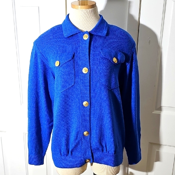Don Sayres Y2K Vintage For Wellmore Size 14. Blue Button-Up Women's Sweater - Picture 1 of 16